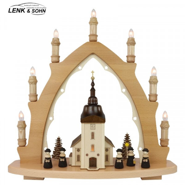 Leuchterbogen Dorfkirche mit Kurrende schwarz Lenk & Sohn - Volkskunst aus dem Erzgebirge Artikel 75716sw