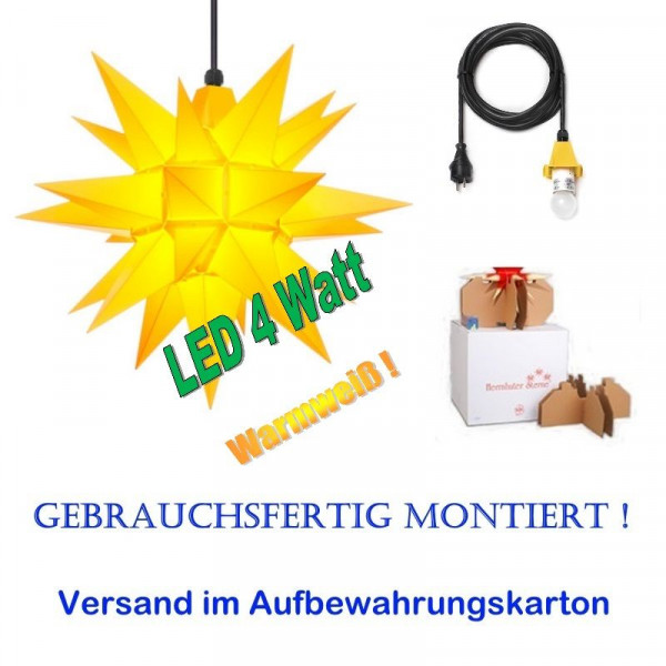 Herrnhuter Adventsstern Außenstern 40 cm Gelb mit LED+ 5m Zuleitung gebrauchsfertig montiert im Aufbewahrungskarton