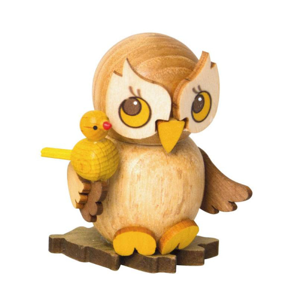 Kuhnert Holzfigur Eulenkind mit Vogel, Kuhnert Artikel 37421, Höhe ca. 4 cm