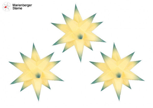 Marienberger Sterne (Papiersterne) 3er Set Gelb-Blau 3 Marienberger Sterne 16 cm ohne Beleuchungsset & Netzgerät