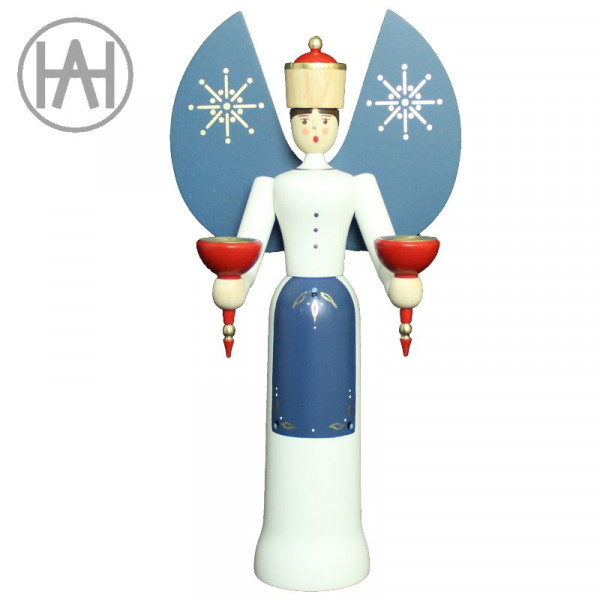 Traditionsfigur Lichterengel farbig matt Blau, 29 cm